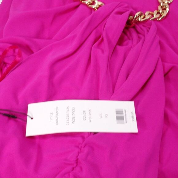 Veronica Beard Reze Hot Pink Ruched Gold Chain Halter Maxi Dress NWT 598 Sz L - Picture 8 of 14